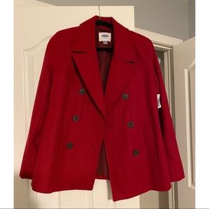 Red Old Navy pea coat, wool material, nwt